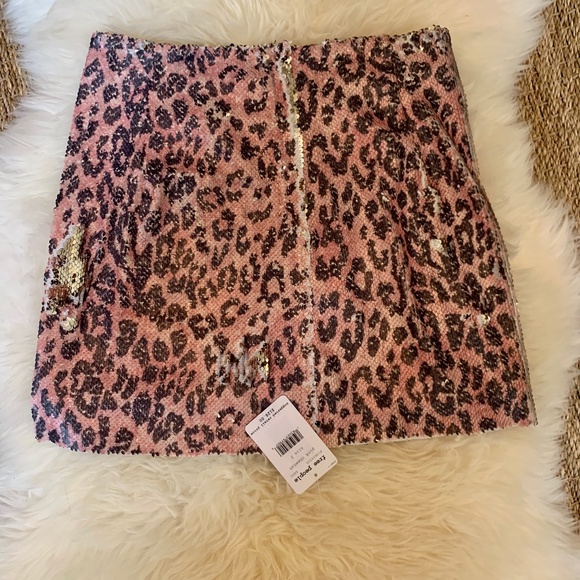 Free People Skinny Sequin Pink Cheetah Skirt Mini - Picture 4 of 9